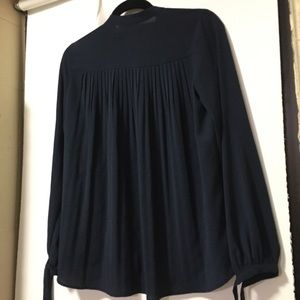ABERCROMBIE BLUE CHIFFON PLEATED TIE SLEEVE BLOUSE